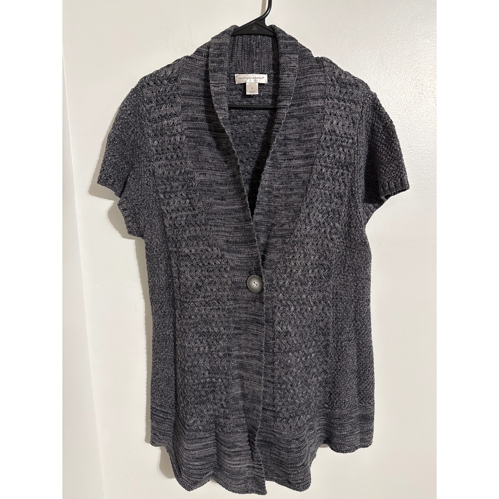 Christopher & Banks Womens XL Gray Short Sleeve Shawl Collar Button Cardigan